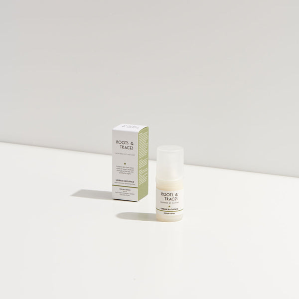 Roots & Traces Urban Radiance Serum Cream 15ml with avocado, manuka honey and kakadu plum. NZ nature skincare solution.